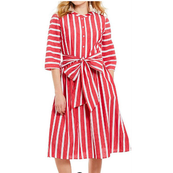 Daniel Cremieux Dresses & Skirts - Cremiux Tyler Red Stripe Button Front Shirt Dress